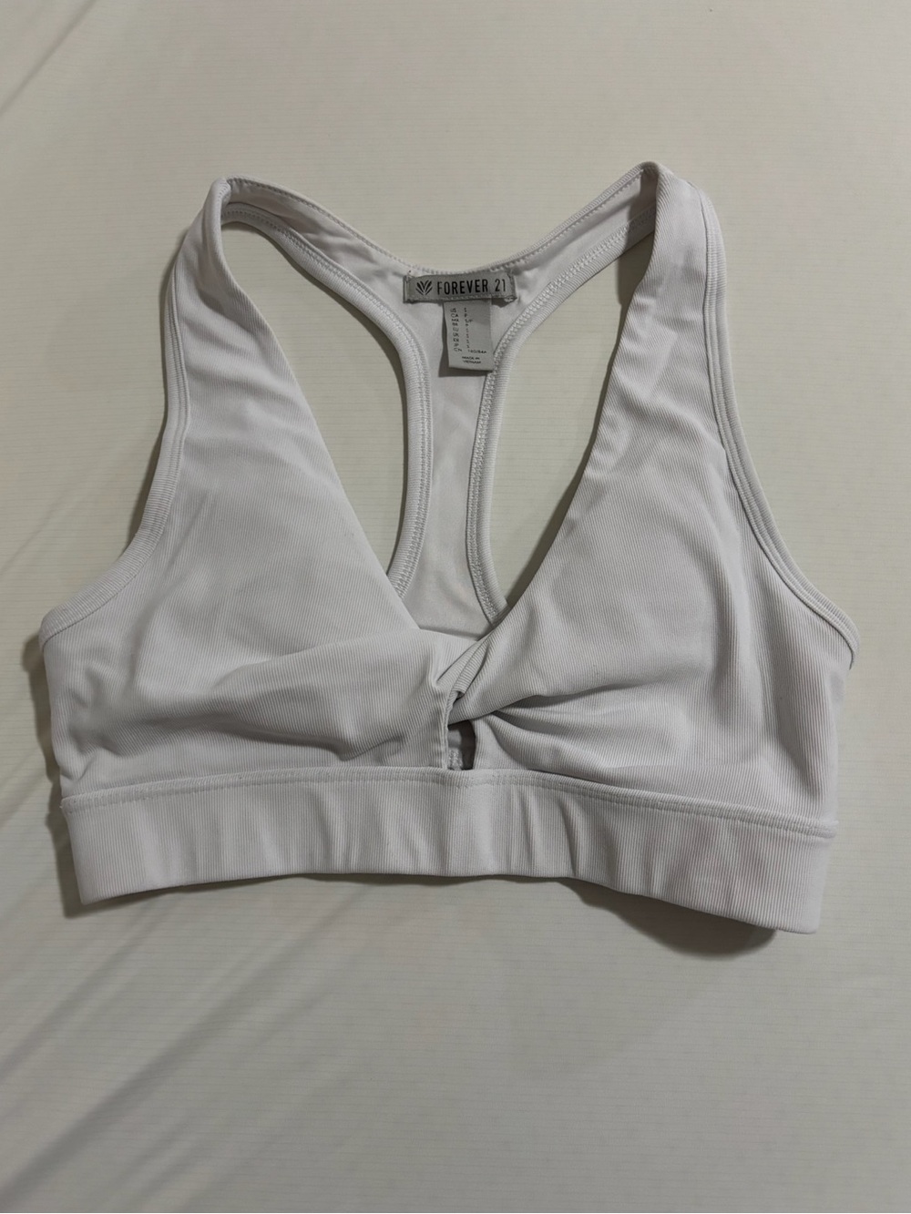 Forever 21 White Twist-Front Racerback Sports Bralette